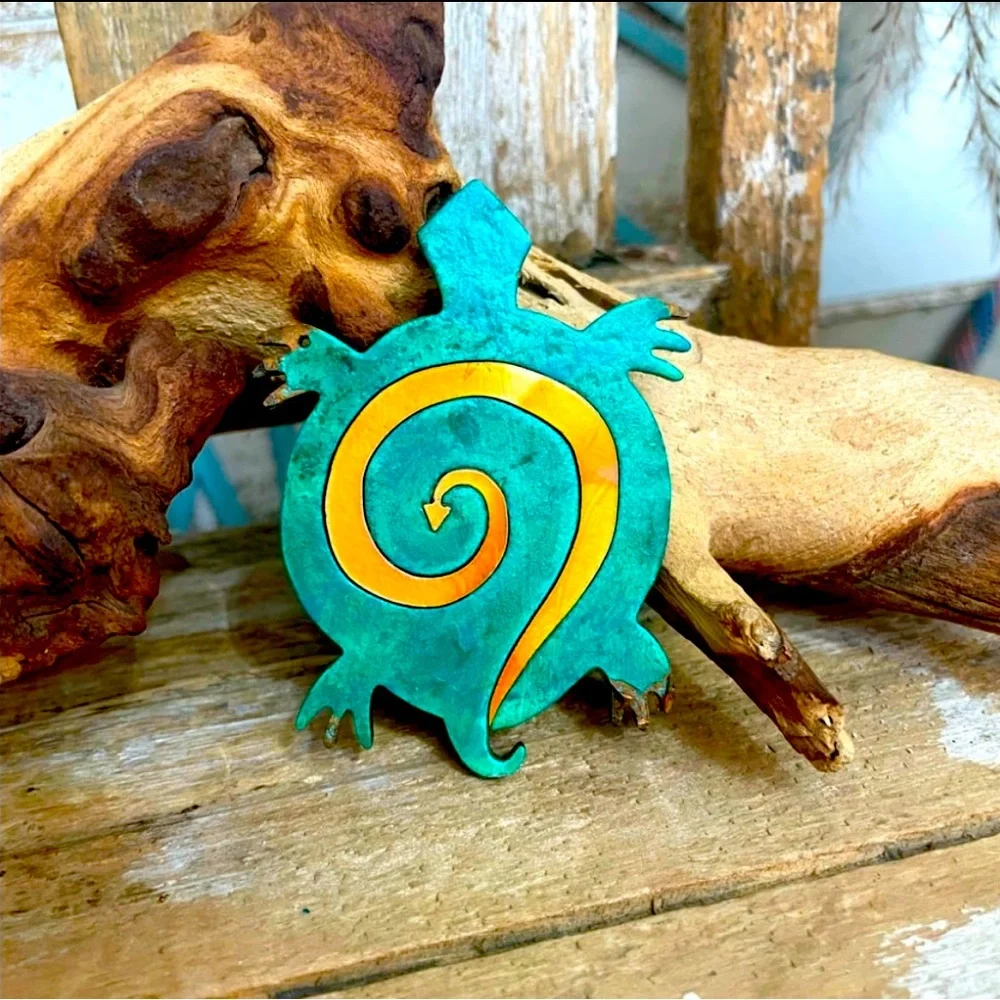 COPPERCUTTS Turtle w/ Spiral Ornament Or Lapel Pin SouthWest Copper